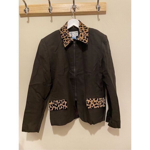 Vintage focus 2000 by Charles Glueck cheetah animal print brown wool jacket sz 6 - Picture 1 of 8